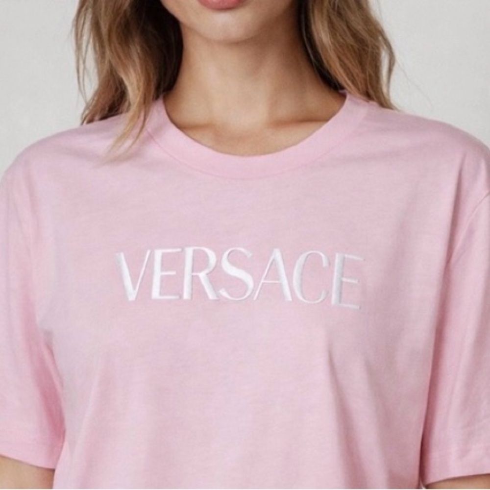 Versace Pink Embroidered Short Sleeve Shirt